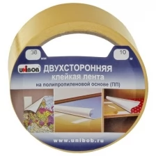 Клейкая двухсторонняя лента 38 мм х 10 м, полипропиленовая основа, UNIBOB, 38566